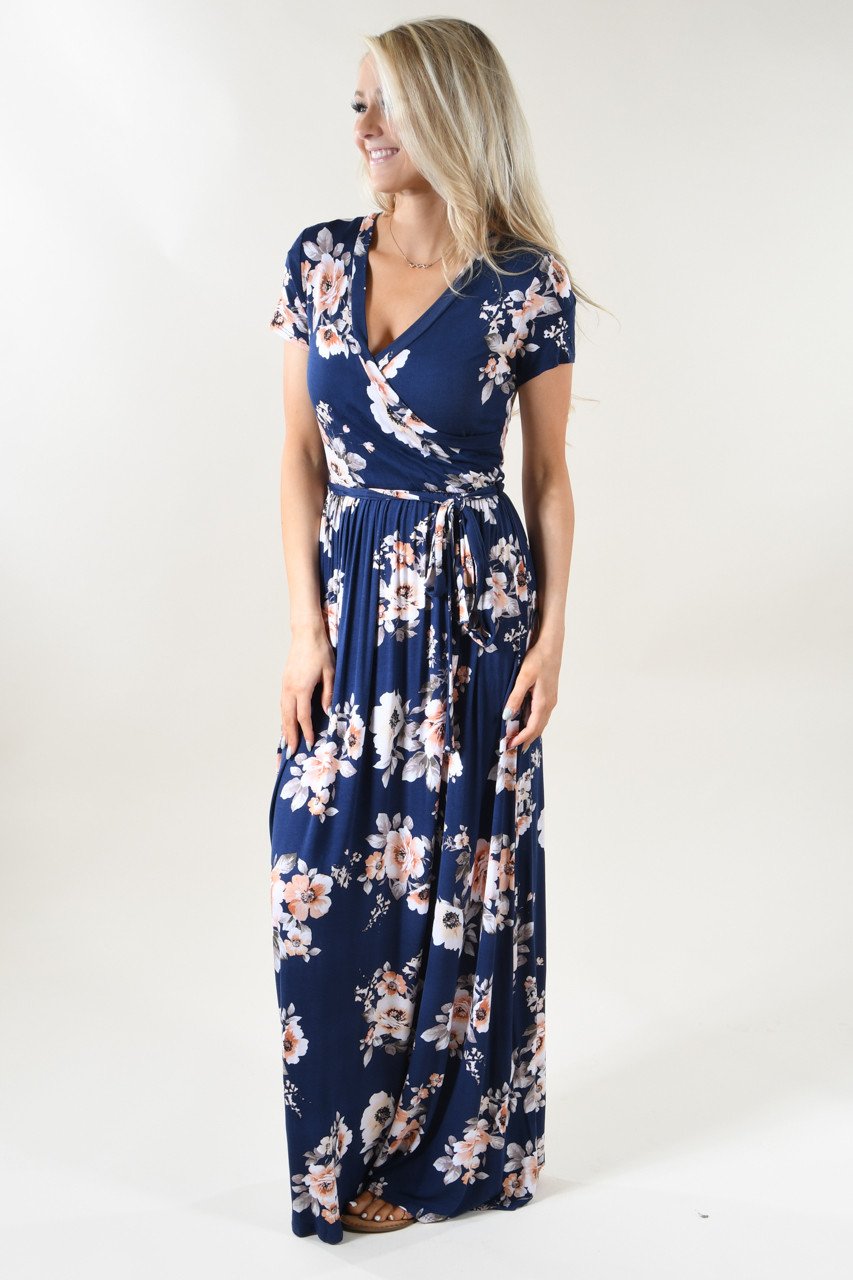 Navy ☀ Coral Floral Maxi Dress – The ...